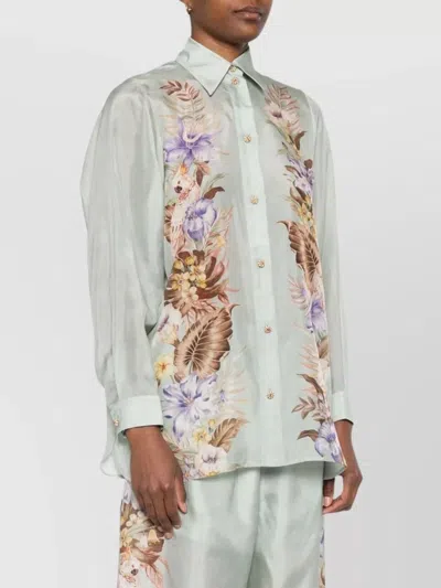 Zimmermann Floral Silk Shirt Featuring Buttoned Cuffs In Green