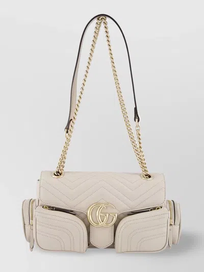 Gucci Quilted Leather Shoulder Bag With Chain Strap In Neutral