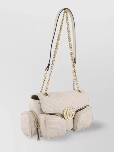 Gucci Quilted Leather Shoulder Bag With Chain Strap In Neutral
