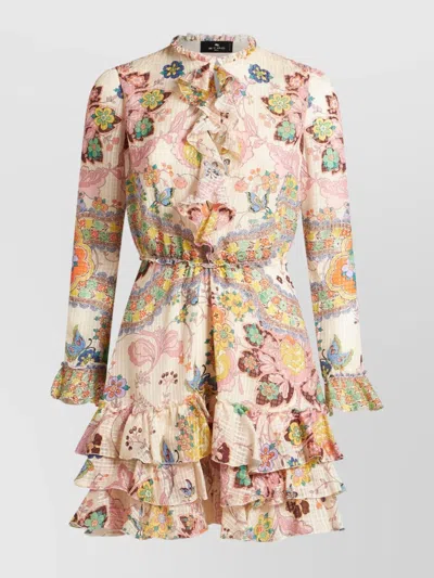 Etro Sophisticated Floral Mini Dress In Multi