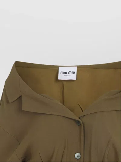 Miu Miu Long Sleeve Dress With Pockets And Elastic Waist In Brown