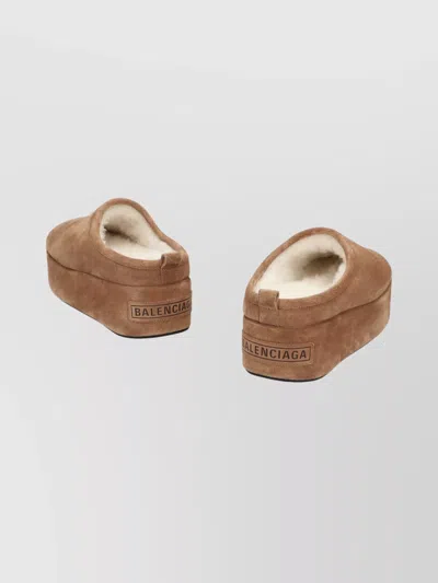 Balenciaga Women Alaska Soft Suede Mule With Plateau In Brown