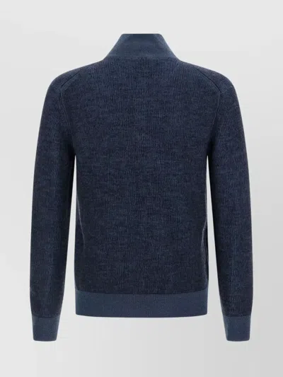 Brioni High Collar Long Sleeve Knit Pullover In Blue