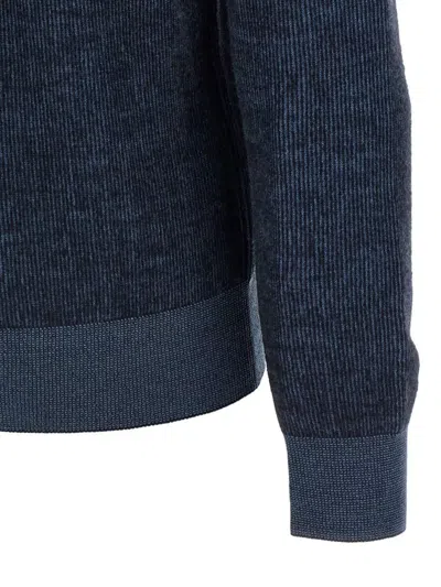 Brioni High Collar Long Sleeve Knit Pullover In Blue
