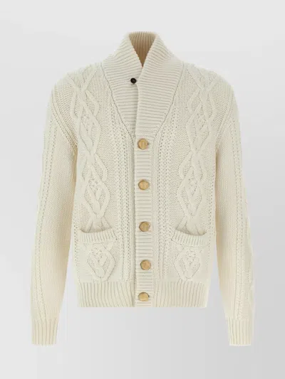 Brunello Cucinelli Cashmere Cardigan With Cable Knit Design In Neutral