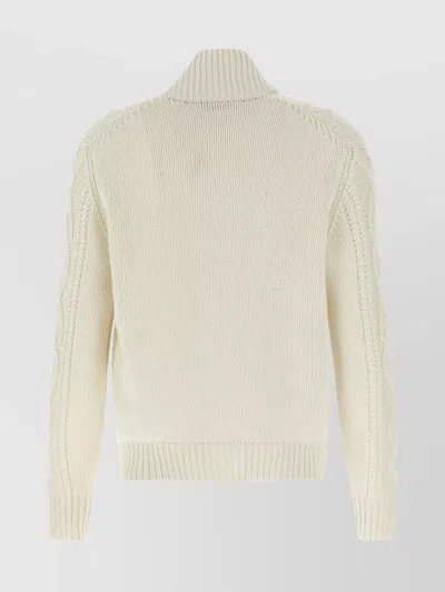 Brunello Cucinelli Cashmere Cardigan With Cable Knit Design In Neutral