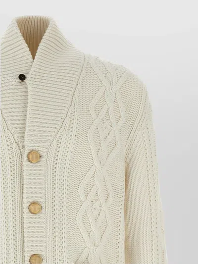 Brunello Cucinelli Cashmere Cardigan With Cable Knit Design In Neutral