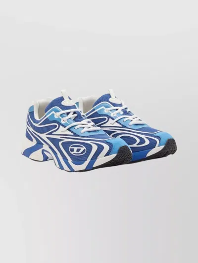 Diesel Swirl Pattern Low Top Sneakers With Rubber Sole In Blue