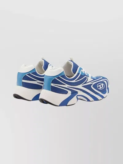 Diesel Swirl Pattern Low Top Sneakers With Rubber Sole In Blue