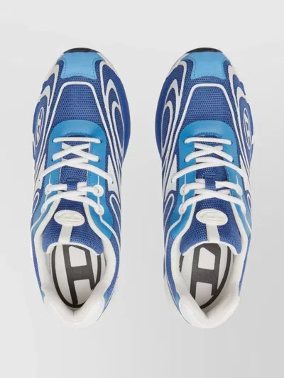 Diesel Swirl Pattern Low Top Sneakers With Rubber Sole In Blue