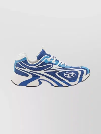 Diesel Swirl Pattern Low Top Sneakers With Rubber Sole In Blue