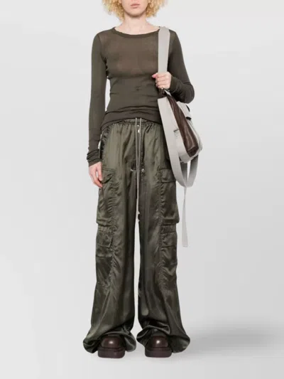 Rick Owens Wide Leg Trousers Elasticated Waistband In Brown