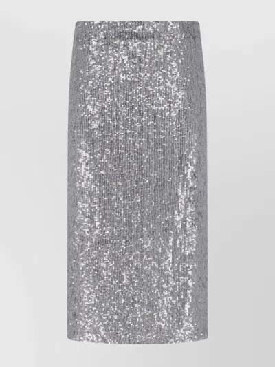 P.a.r.o.s.h Midi Skirt With Elastic Waistband And Sequins In Silver