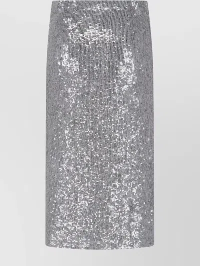 P.a.r.o.s.h Midi Skirt With Elastic Waistband And Sequins In Silver