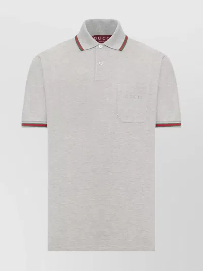 Gucci Grey Polo Shirt With Web Details And Logo Lettering On The Front In Wool Blend Man In Gray