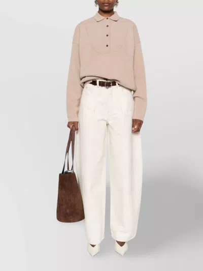 Jacquemus Polo Collar Knitwear With Ribbed Cuffs And Hem In Neutral