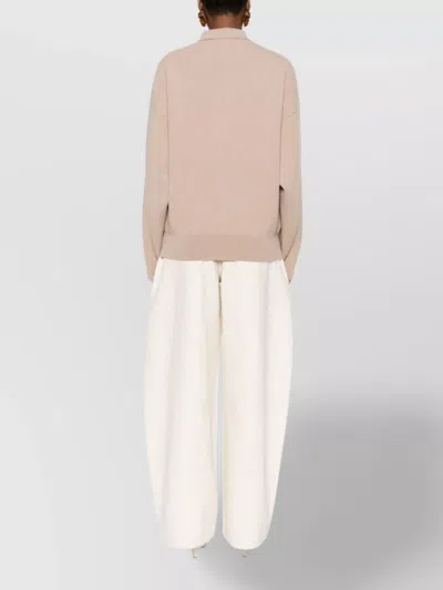 Jacquemus Polo Collar Knitwear With Ribbed Cuffs And Hem In Neutral