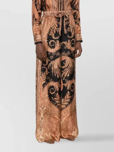 Zimmermann Wide-leg Trousers With Intricate Baroque Print And Adjustable Waistband In Black