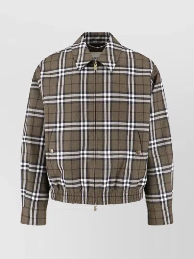 Burberry Plaid Jacket With Point Collar And Pockets In Green
