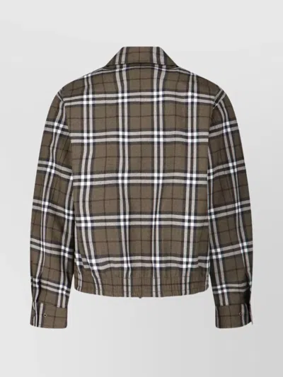 Burberry Plaid Jacket With Point Collar And Pockets In Green