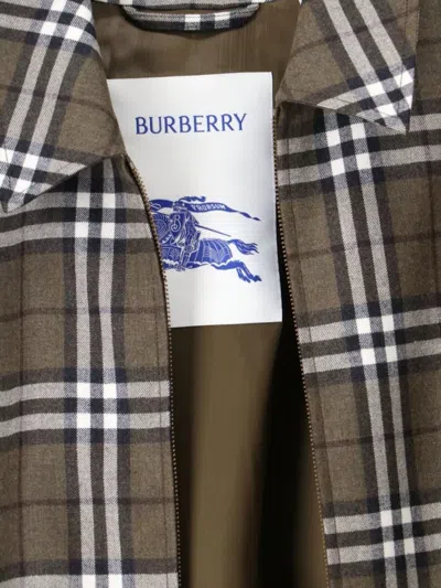 Burberry Plaid Jacket With Point Collar And Pockets In Green