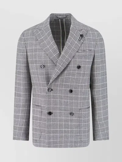 Lardini Double-breasted Check Pattern Blazer Jacket In Gray