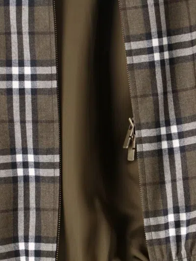 Burberry Plaid Jacket With Point Collar And Pockets In Green