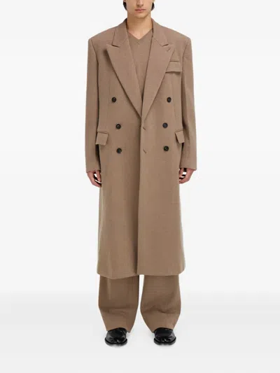 Ferragamo Jersey Interlock Double Breasted Coat In Brown