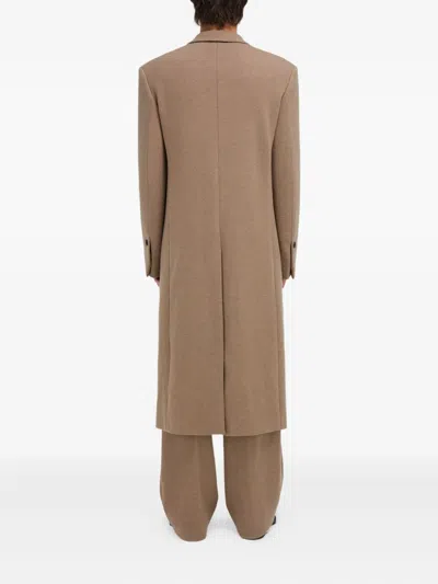 Ferragamo Jersey Interlock Double Breasted Coat In Brown