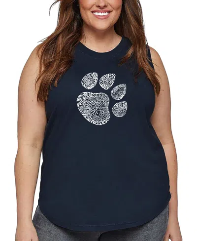 La Pop Art Plus Size Cat Paw Word Art Tank Top In Blue