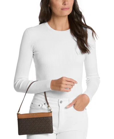 Michael Kors Jet Set Small Top Zip Convertible Wristlet In Brown