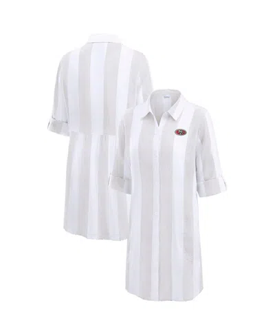 Tommy Bahama Khaki/white San Francisco 49ers Rugby Beach Stripe Button-up Tunic In Gray