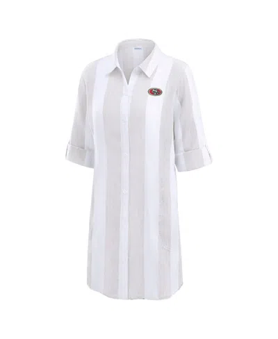 Tommy Bahama Khaki/white San Francisco 49ers Rugby Beach Stripe Button-up Tunic In Gray