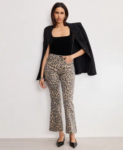 Good American Good Standard High-rise Leopard Kick-flare Jeans In Brown