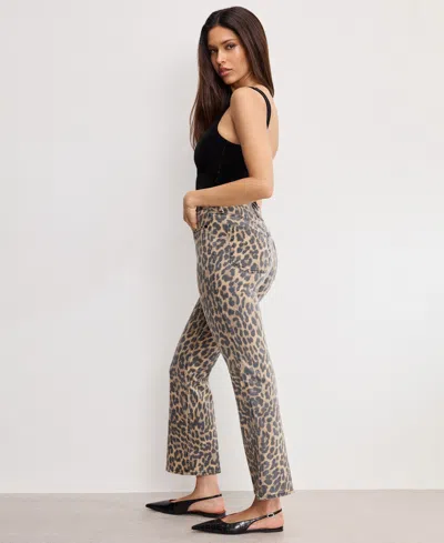 Good American Good Standard High-rise Leopard Kick-flare Jeans In Brown