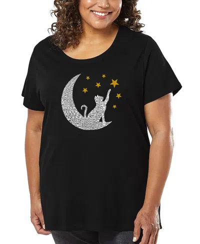 La Pop Art Women's Word Art Cat Moon T-shirt In Black