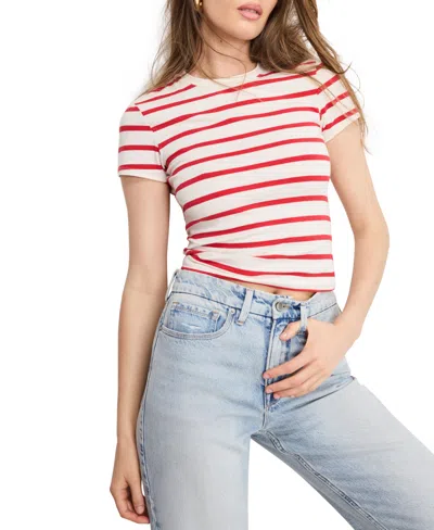 Good American Super Stretch Baby Tee In Red & White Stripe In Multi