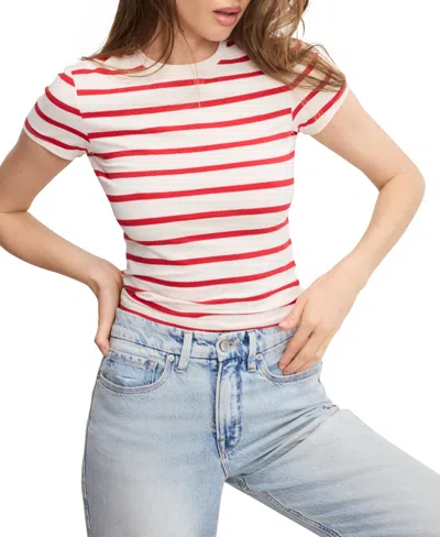Good American Super Stretch Baby Tee In Red & White Stripe In Multi