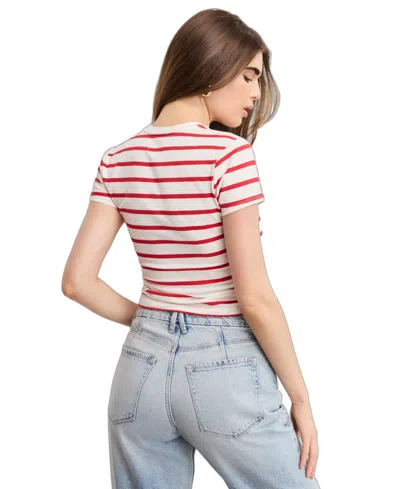Good American Super Stretch Baby Tee In Red & White Stripe In Multi