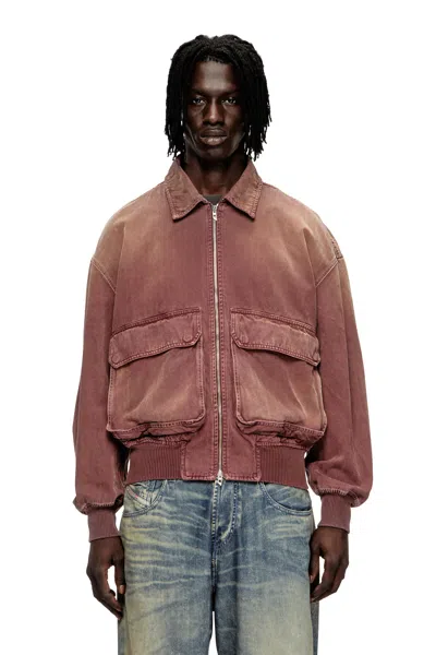 Diesel Jacket In Coloured Herringbone Denim In Pink