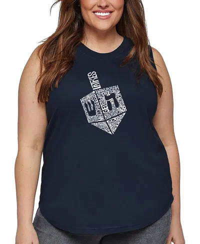 La Pop Art Plus Size Hanukkah Dreidel Word Art Tank Top In Blue