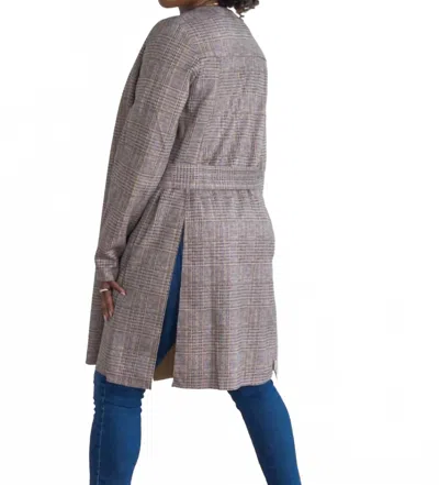 Davi & Dani Plaid Suede Longline Side Slitted Hem Blazer Without Lapel In Blue In Gray