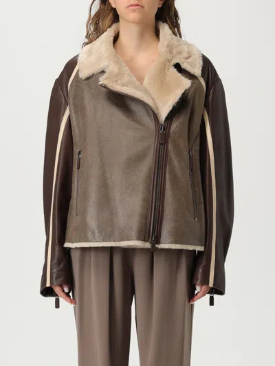 Emporio Armani New York Capsule Collection Shearling Biker Jacket In Brown