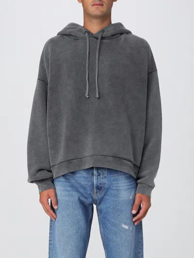 Acne Studios Men Logo Cotton Hoodie In Gray