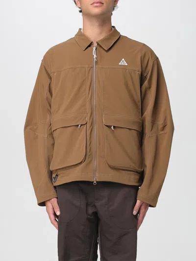 Nike Summit Acg Long Sleeve Collared Overshirt In Brown