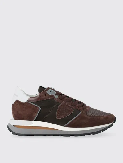 Philippe Model Trop Haute Low Sneakers In Brown Suede And Fabric In Brown