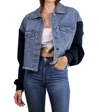 Mod Ref Renee Boxy Cropped With Sweatshirt Sleeves Jacket In Denim In Blue