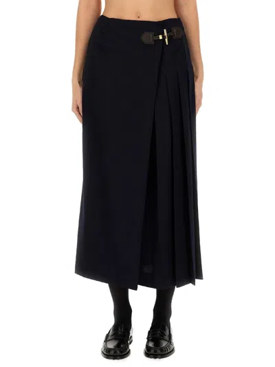 Moschino High Waist Pleated Midi Skirt Toggle In Black