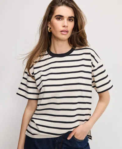 Good American Cotton Oversized Tee Black/ecru Wide Stripe In Multi