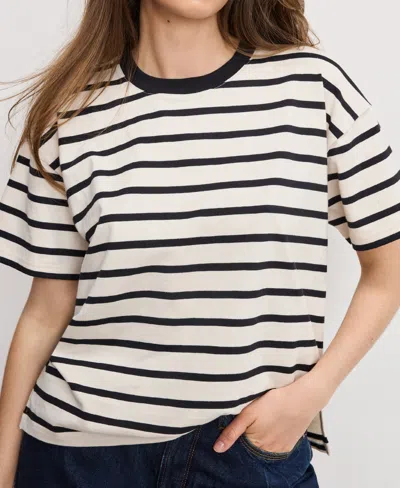 Good American Cotton Oversized Tee Black/ecru Wide Stripe In Multi